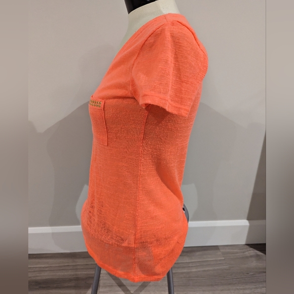 Neon Coral dynamite polyester studded sheer t-shirt - Picture 2 of 6